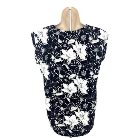 J. Crew Factory Women's Size 2 Sleeveless Top Floral Black White Hi-Low Cut - Picture 5 of 8